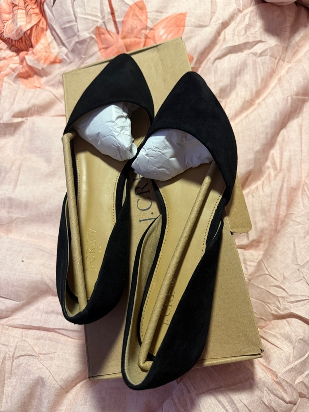 J. Crew Black Pointed-Toe Suede Flats